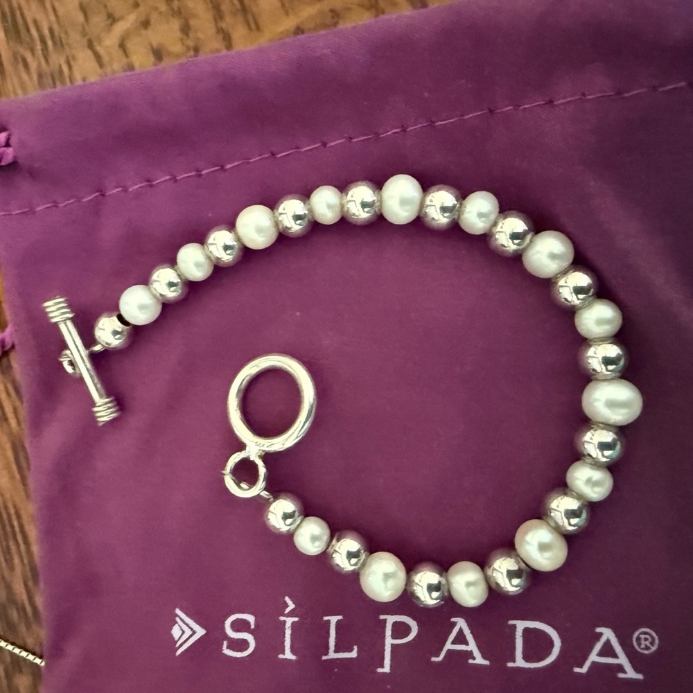 Silpada Silver and White Pearl Bracelet with Sterling Clasp